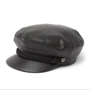 Brixton Black Fiddler Faux Leather Newsboy Cap